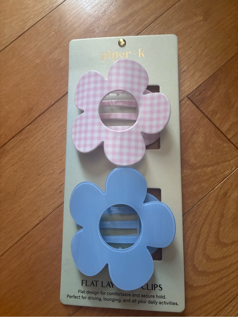 piper•k Pink Gingham & Light Blue Flower Hair Clips — Two-Pack